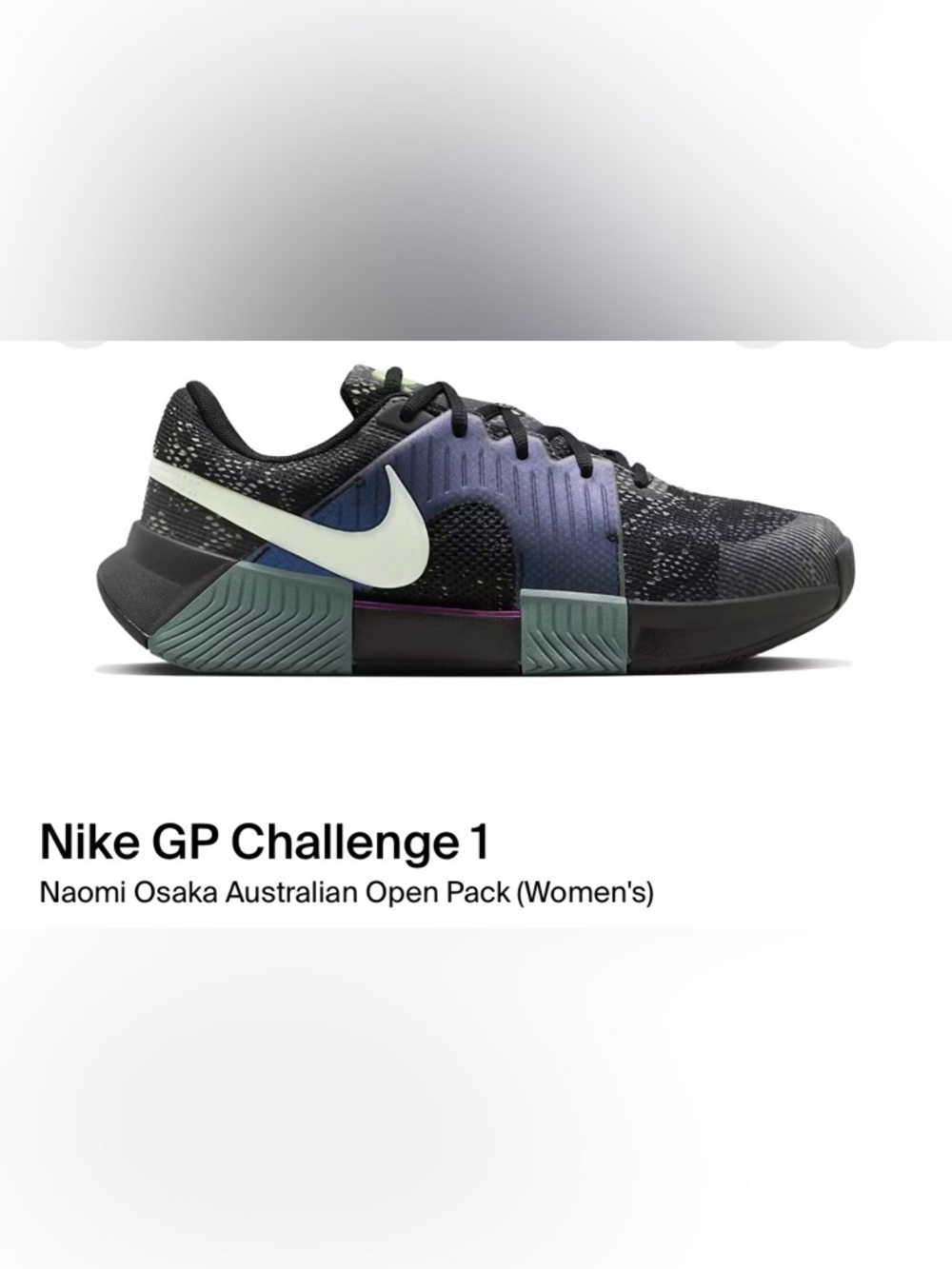 Nike Women's GP Challenge 1 Training Shoe in Black, Purple & Seafoam Naomi Osaka